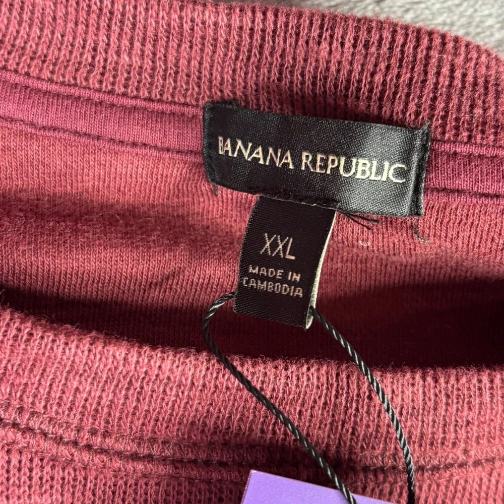 Banana Republic Thermal Mens XXL Burgundy Double Knit Crew NMT0188S Slub Raglan